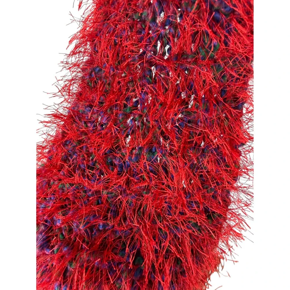 Red Eyelash Knit‎ Fuzzy Shaggy Long Scarf Winter Wrap 66 Inch Purple Green Base